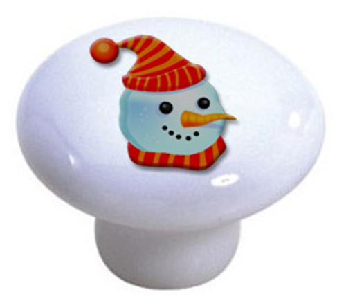 SNOWMAN Red Hat Ceramic CABINET Drawer Pull KNOB