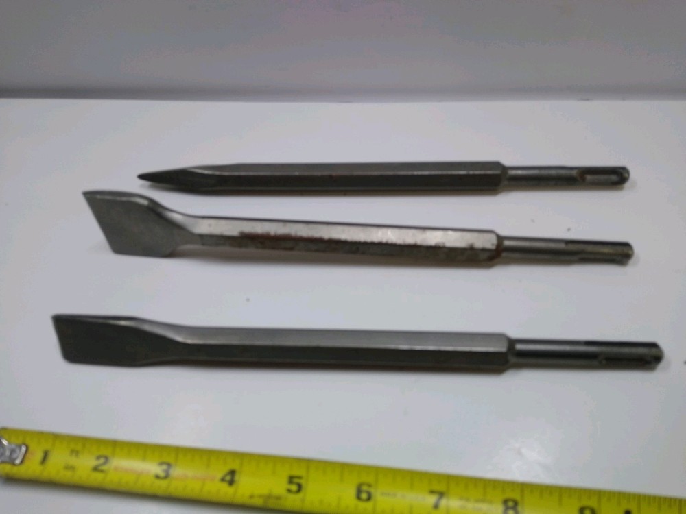 3 Rotary Hammer Drill Chisel Bits Point Flat Blade Concrete Cement Tools