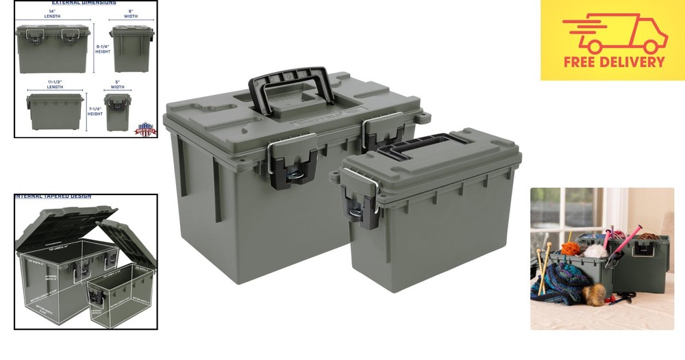 Stackable Storage Bins with Lockable Lids - 2-Pack Water-Resistant Containers