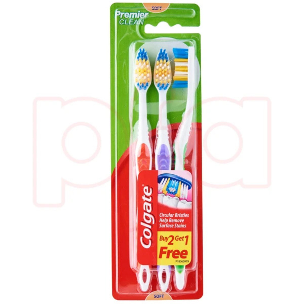 Colgate Premier Clean Soft Toothbrush Manual Brush Value Pack 3 Count Each