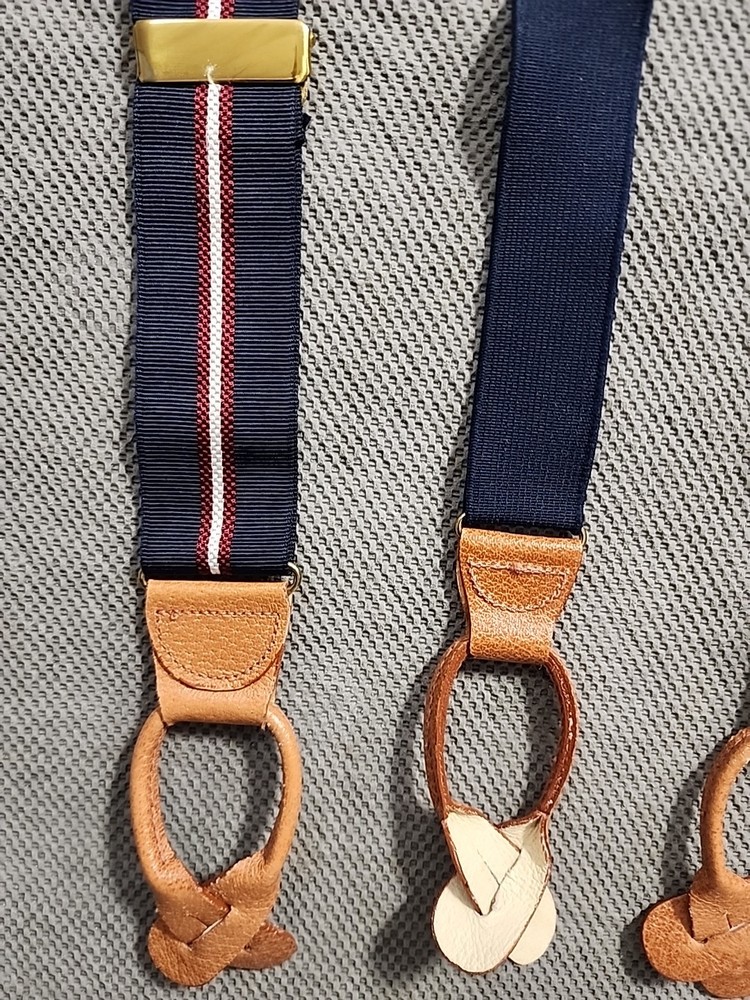 Unbranded Blue Multicolor Striped Silk Adjustable Suspenders.