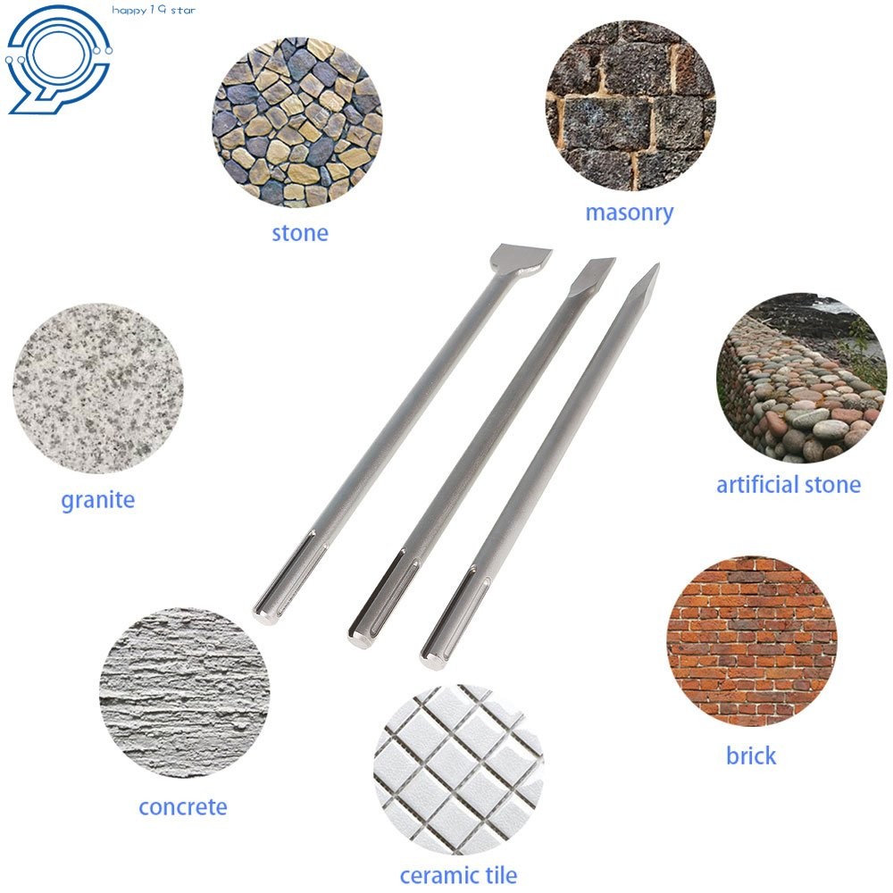 3 Pack SDS Max Bits Set Long-Point Chisel Scaling Chisel Flat Chisel 16"