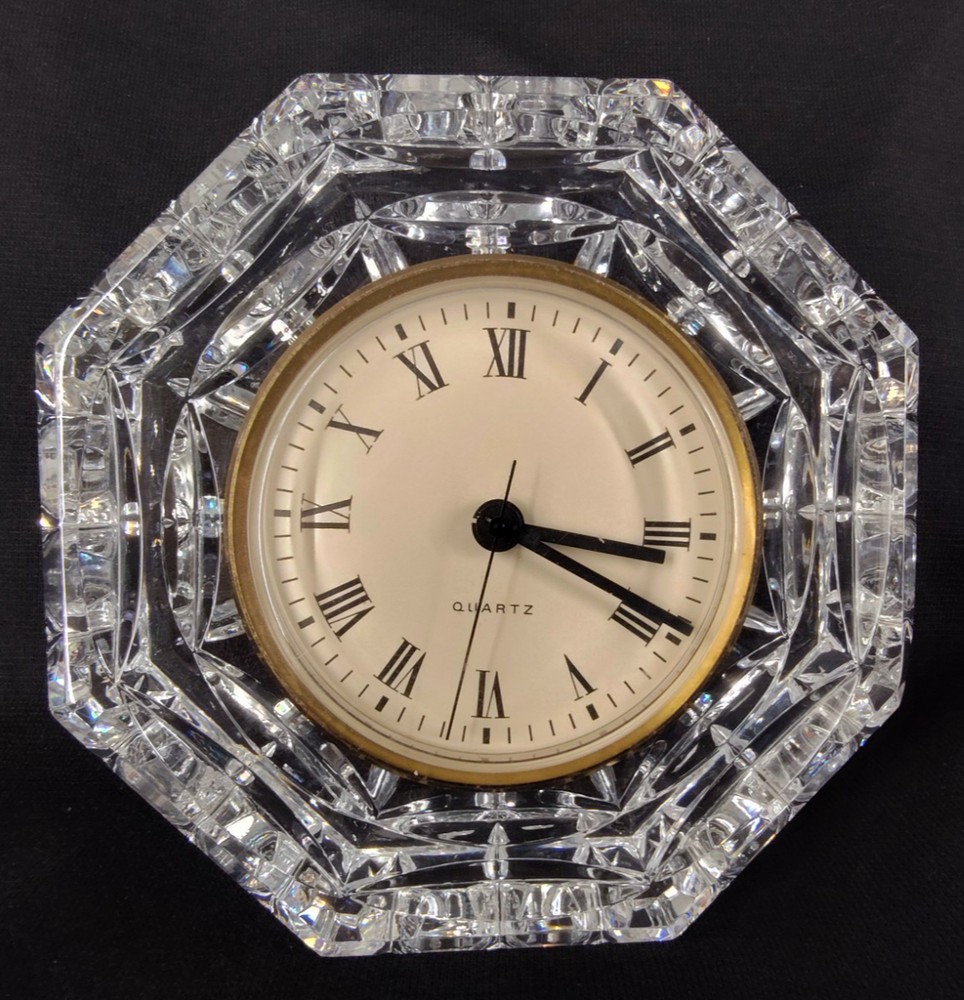 Quartz Table Clock Watch Crystal Cut Glass Frame
