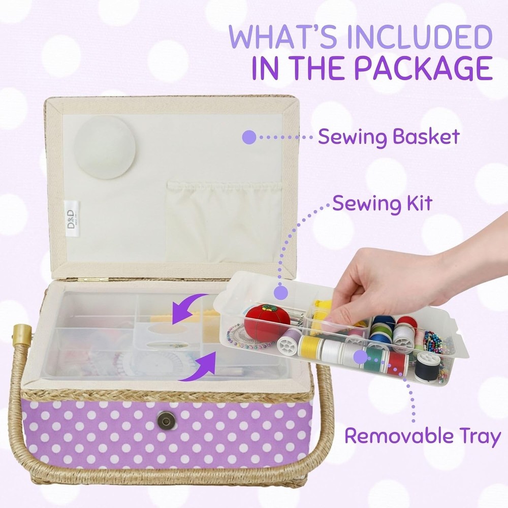Sewing Basket Large with Accessories Sewing Kit Storage Organizer with Tools,...