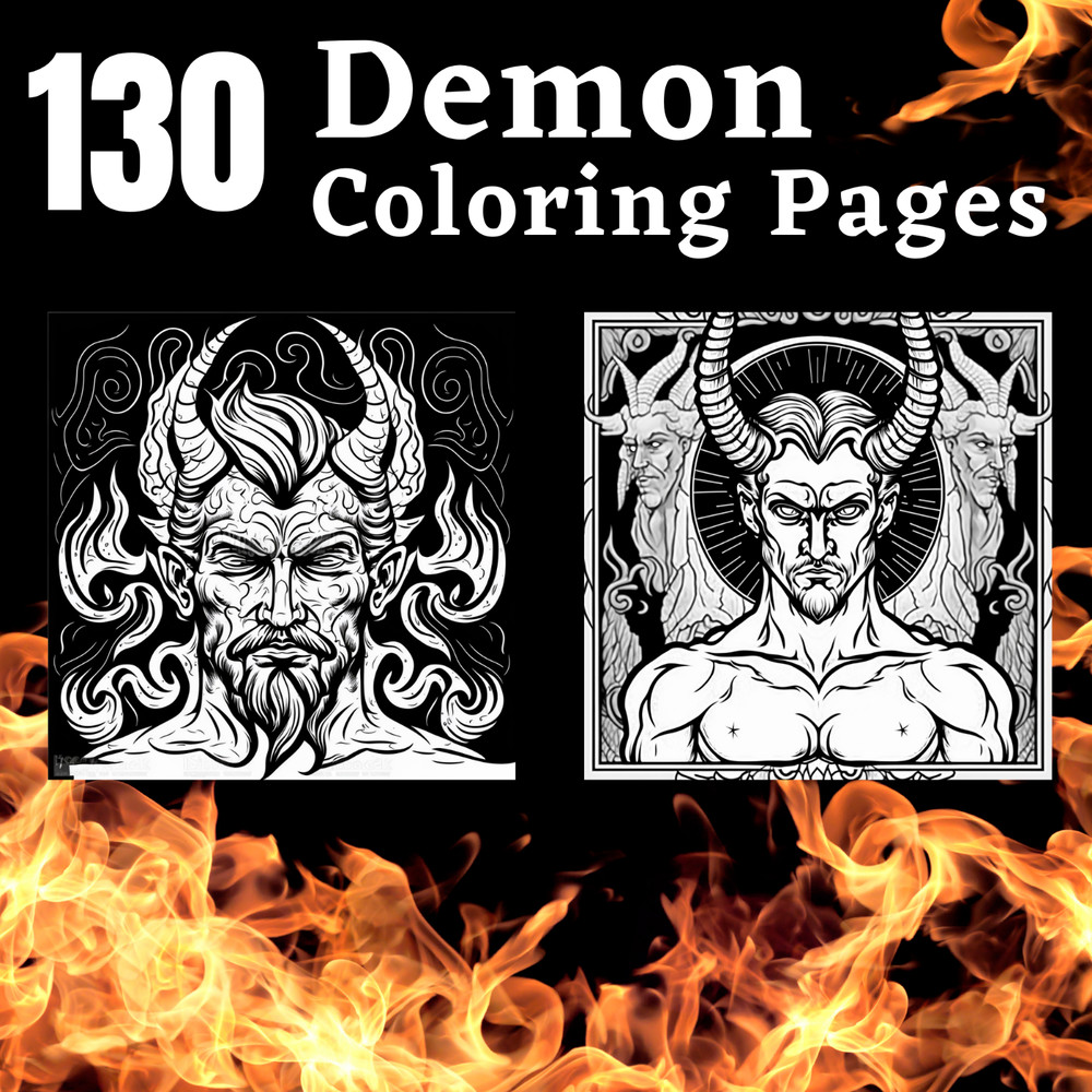 130 Demon Coloring Pages Printable & POD Permission