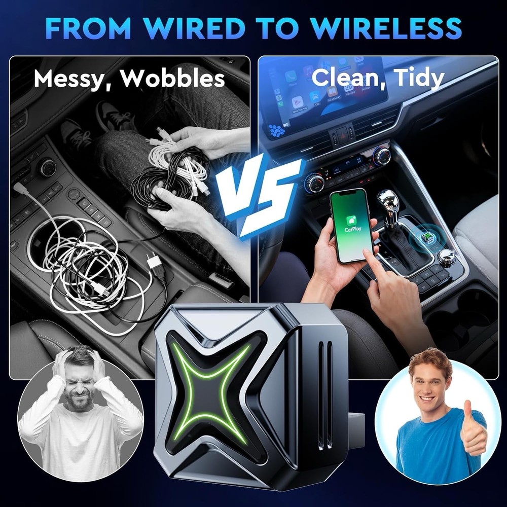 Wireless CarPlay Adapter with Button Control, 5s Fast Auto-Reconnect