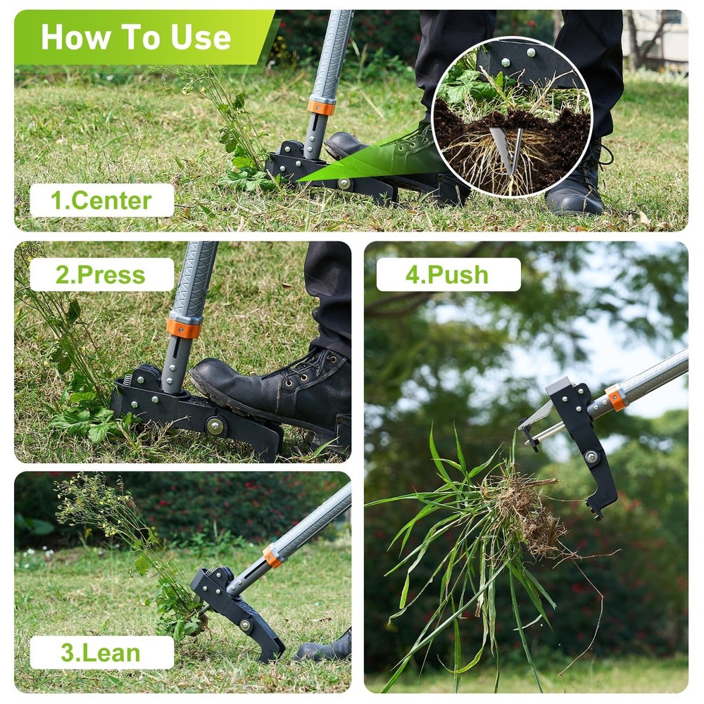 Weed Puller Tool - Stand Up Weed Puller with 4-Claw Steel Head, 39"-46" Retra...