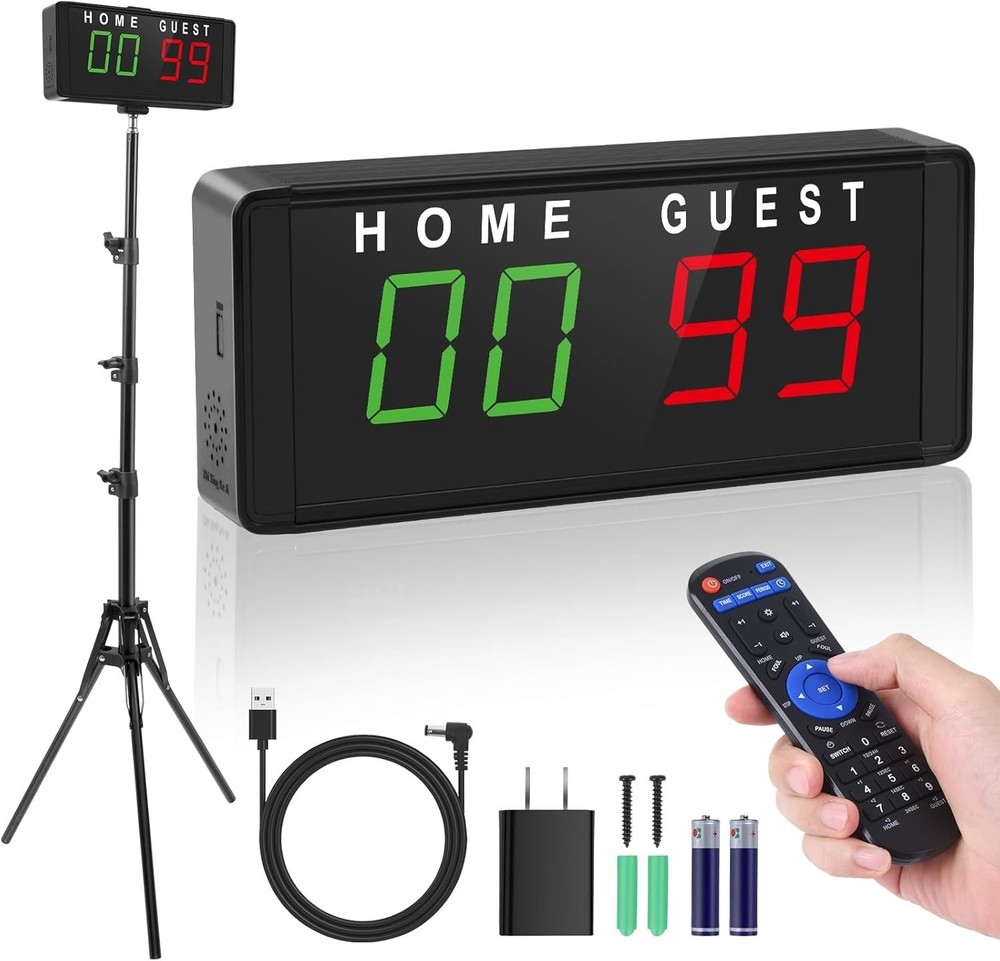 Portable Scoreboard LED Digital with Timer, Remote, Tripod - Bright Display