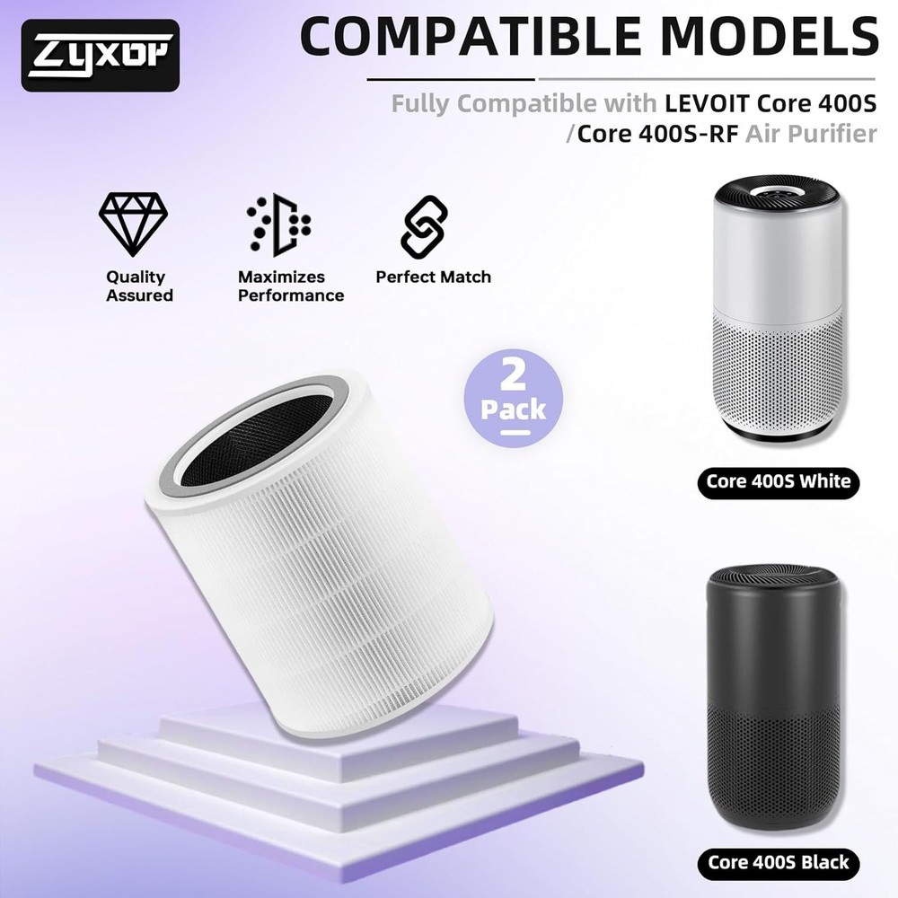 Core 400S Replacement Filter Compatible LEVOIT Core Air Purifier 2 Pack, White