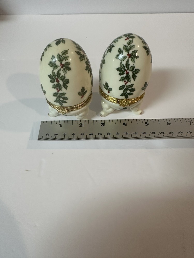 Egg Shaped Christmas HINGED TRINKET BOX Holly, Baum Bros.