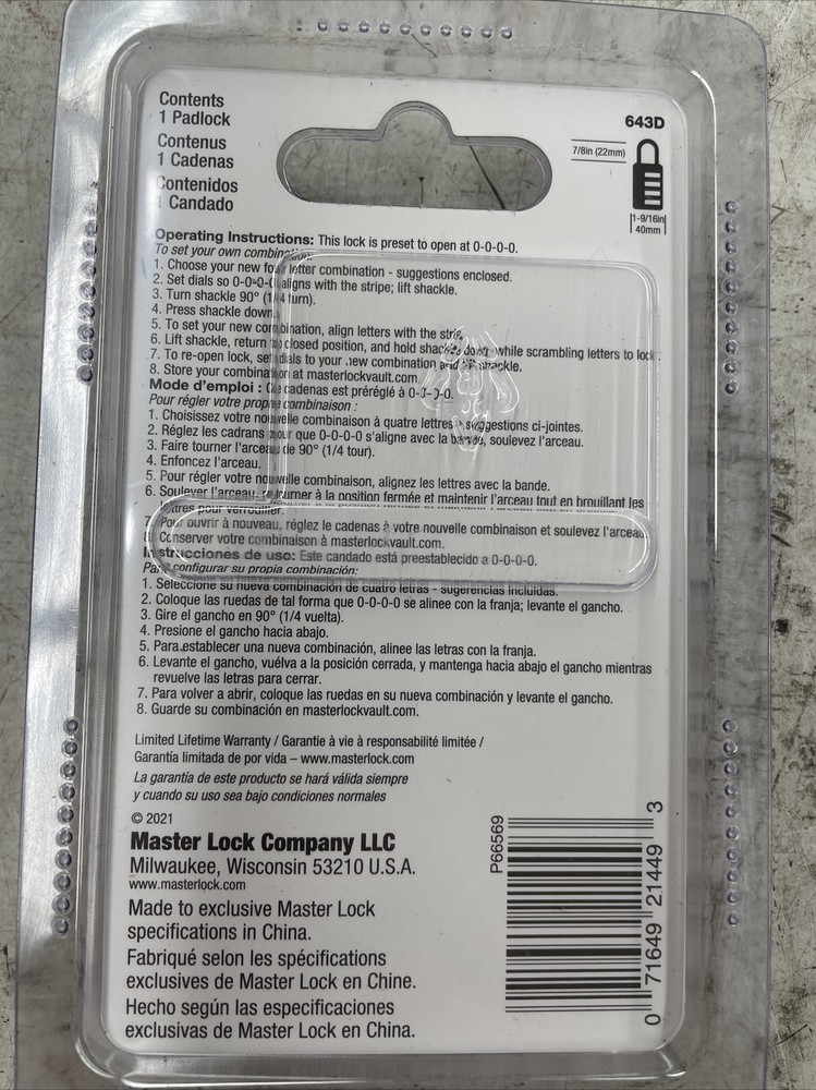 Master Lock 643D Combination Padlock,Side,Black/Silver