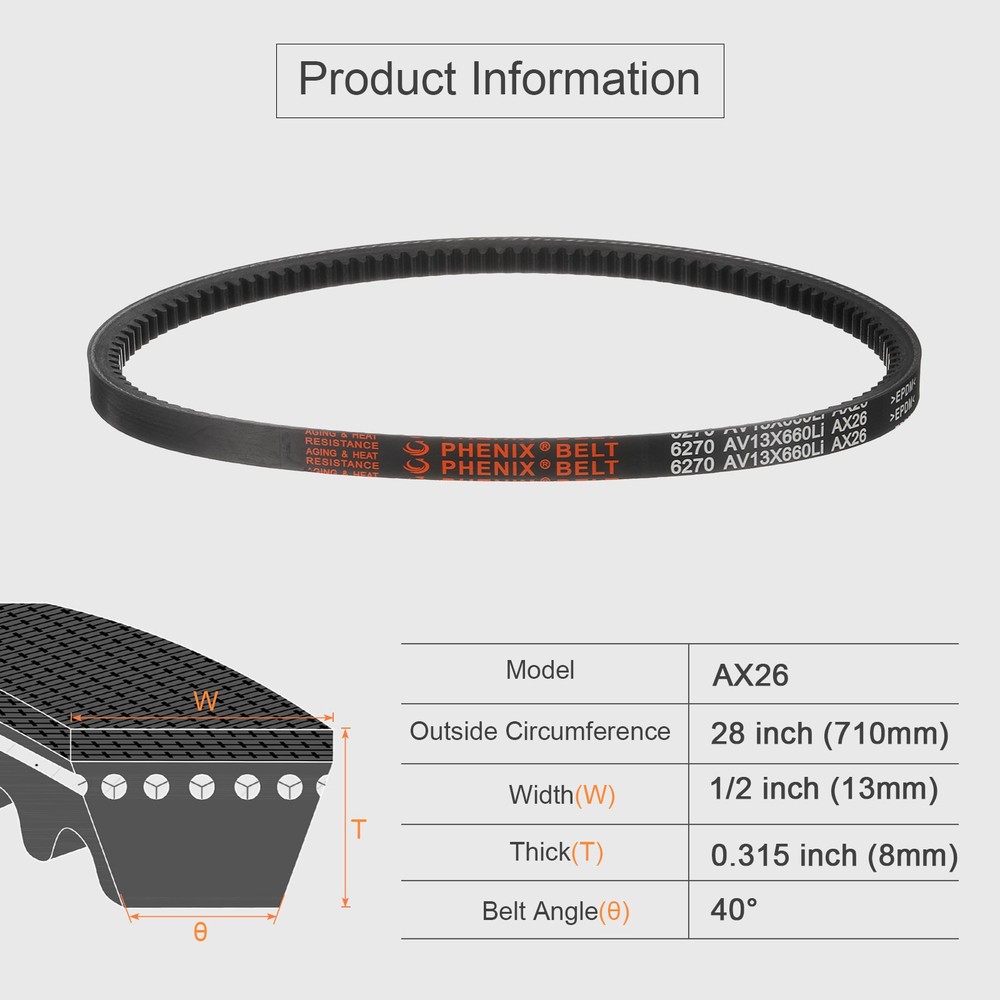 3Pcs AX26 Rubber V-Belt Cogged V Belt 1/2" Width x 26" Inside Circumference