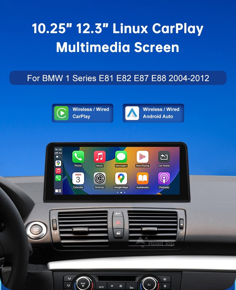 12.3" Carplay Wireless Screen Car for BMW 1 Series E81 E82 E87 E88 2008-2012 CIC