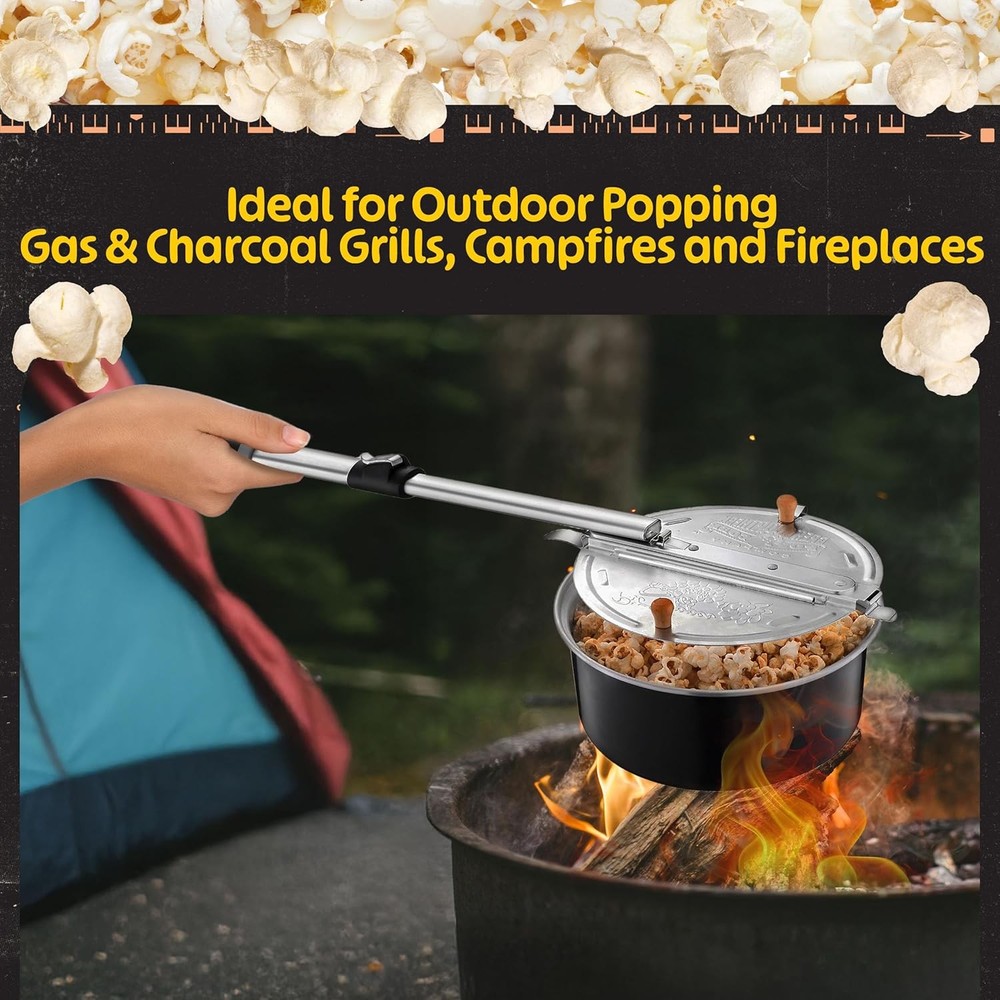 Campfire - Popcorn Machine with Telescopic Handle - (Black)