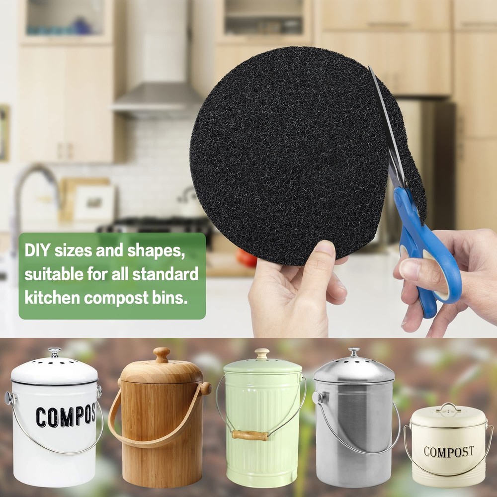 16 Pack Compost Bin Charcoal Filter Replacements 7.25in for Kitchen Pail