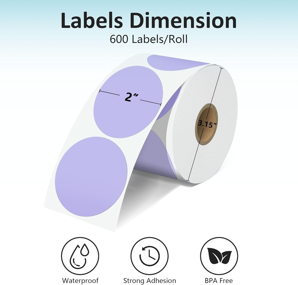 2'' Purple Thermal Labels - 600pcs Round Round-600 PCS,