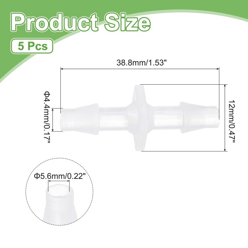 5pcs Plastic Barb Fitting, 7/32"x7/32" Pipe Fitting, Clear