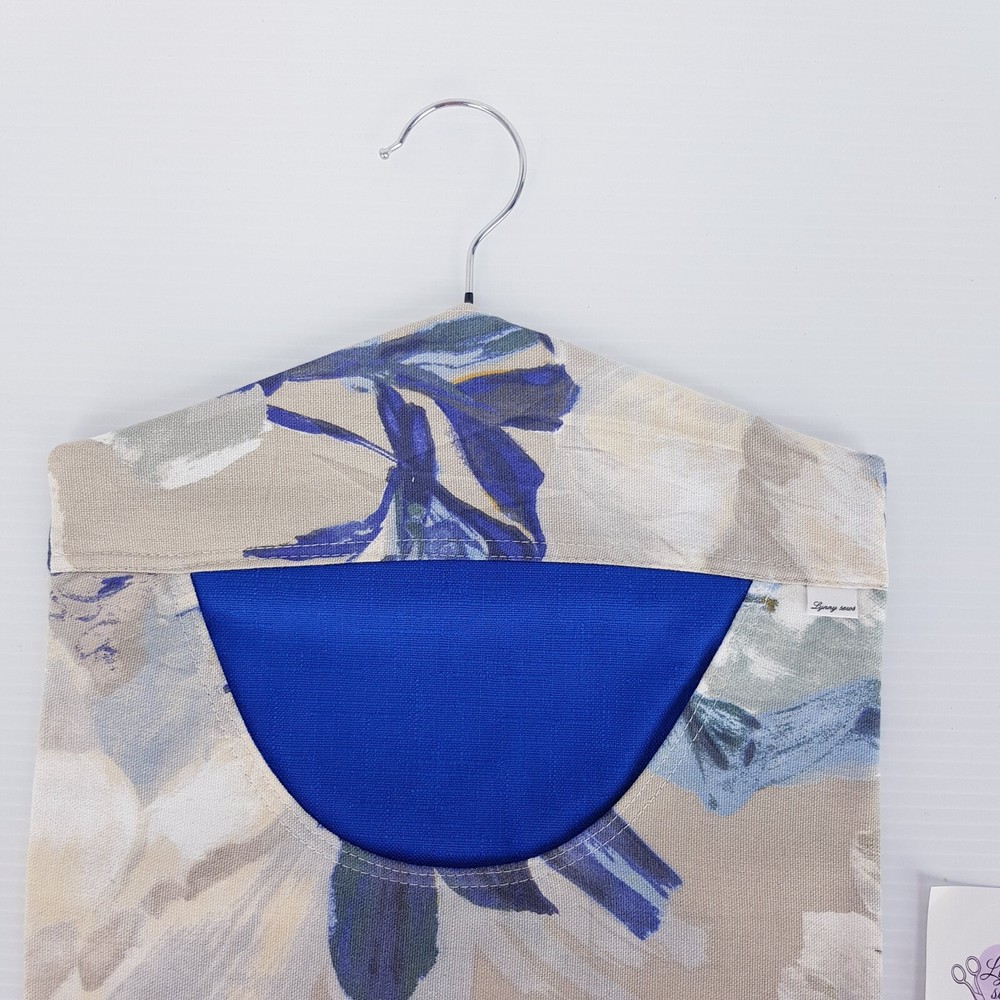 Peg Bag Handmade Blue Beige Floral Patterned Lined Laundry Clothes Peg Holder