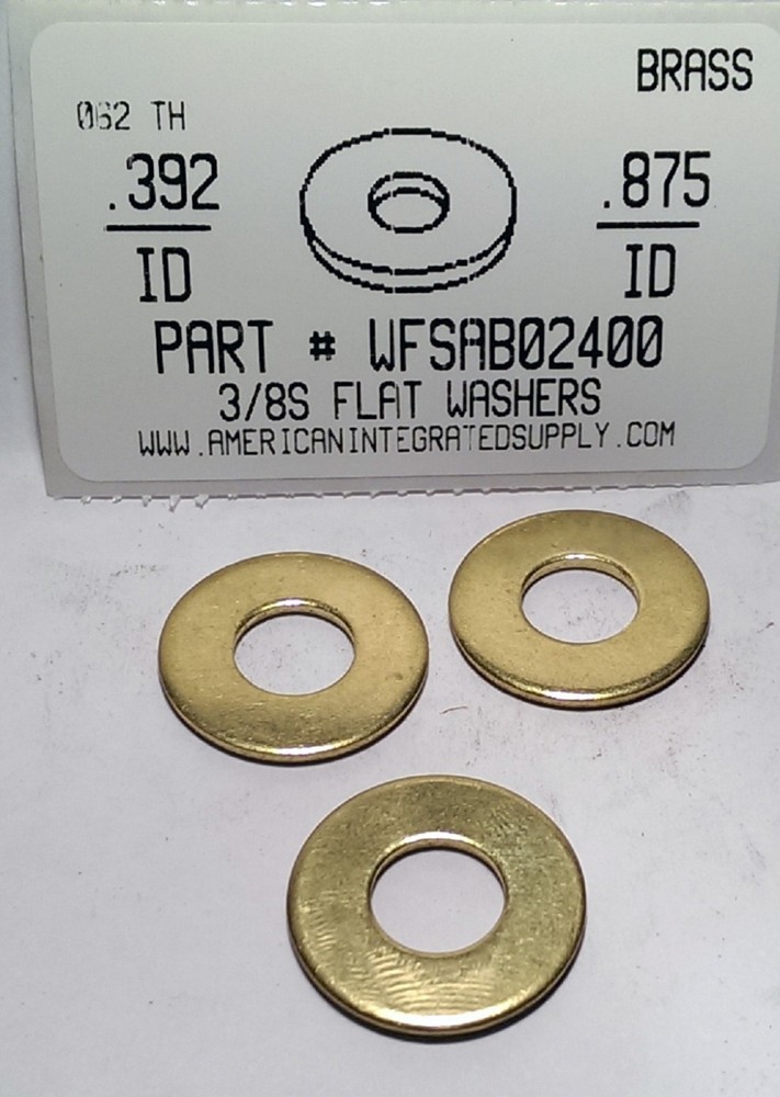 3/8S Flat Washers Solid Brass .392"IDx.875"ODx.062"TH (10)