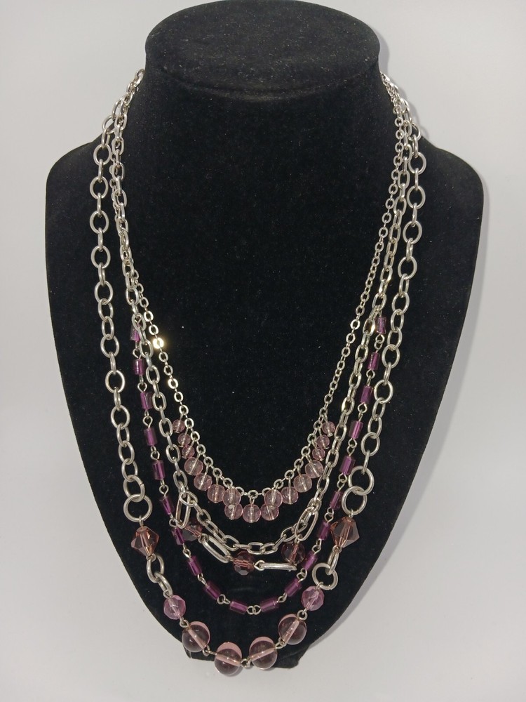 2 Elegant Multi-Layered Gold and Silver Necklaces, Bead Dangles