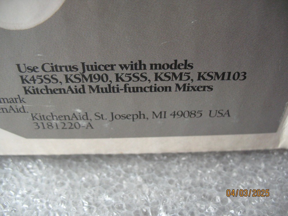 NEW GENUINE KITCHENAID CITRUS JUICER ATTACHMENT, MODEL JE