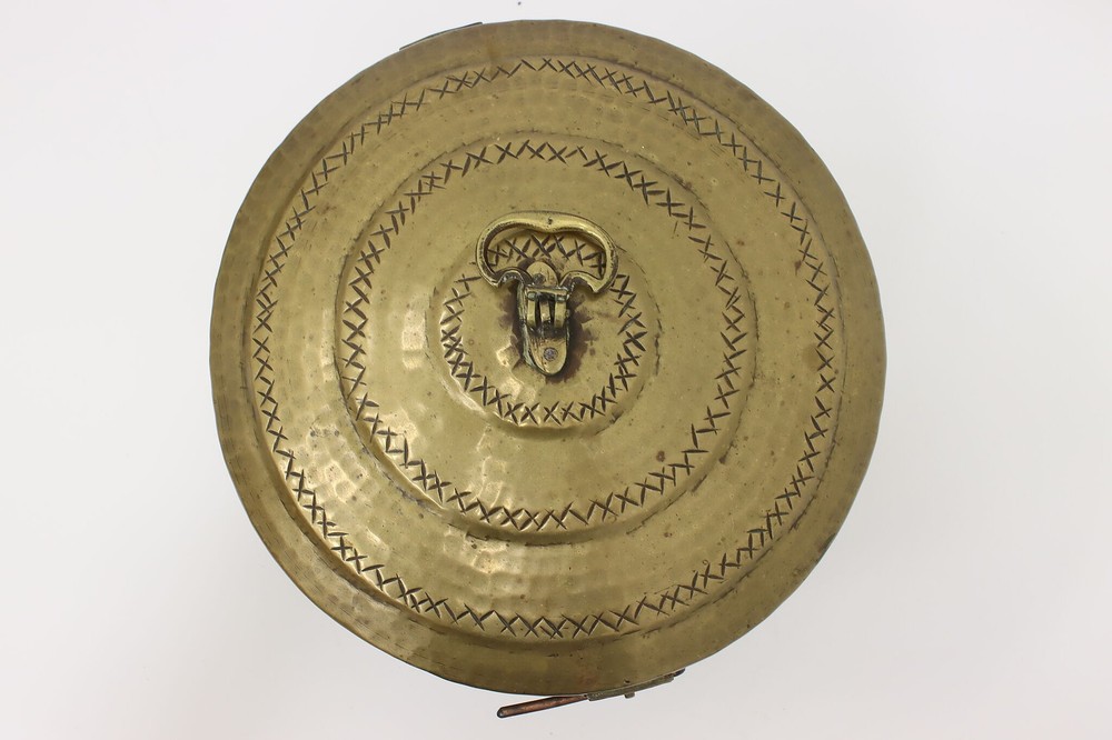 Middle Eastern Antique Brass Basket or Container w/ Lid #55471