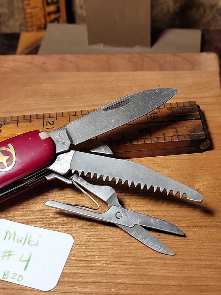 Red Multi Tool Gold Emblem Camp Hunt Work Pocket Knife