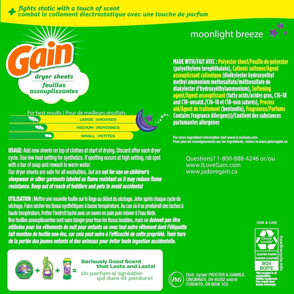 Gain Original Dryer Sheets, 120 Count.
