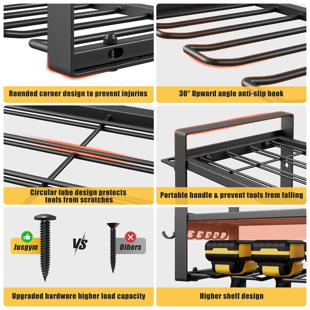 Power Tool Organizer Wall Mount, 3-Tier Tool Storage Rack with 8 Drill Holder...
