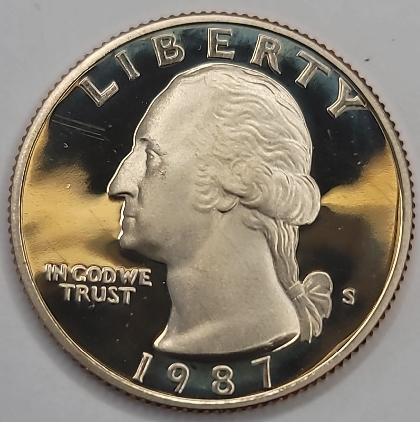 1987 S Gem Proof DCAM Washington Quarter - CN-Clad - Toned