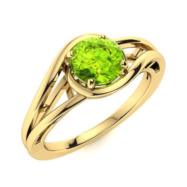 Solitaire 5MM Round Peridot Split Shank Ring 925 Sterling Silver Gold Plated