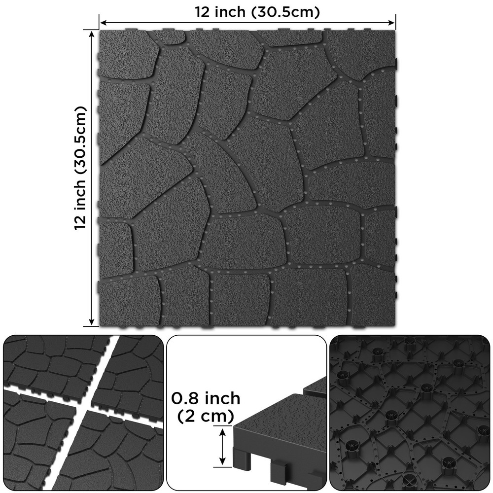 Stone Tile 12" DIY Interlocking Decking, Easy Install for Patio Pool Backyard