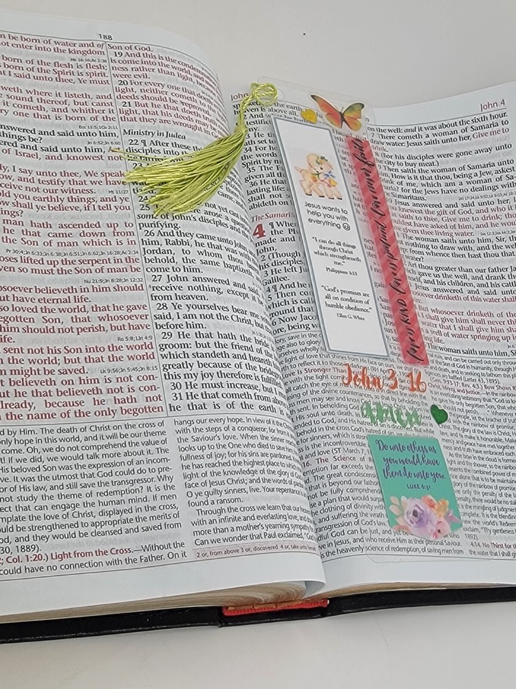 Religious Laminated Bookmark with Bible Scripture and Ellen White Quote