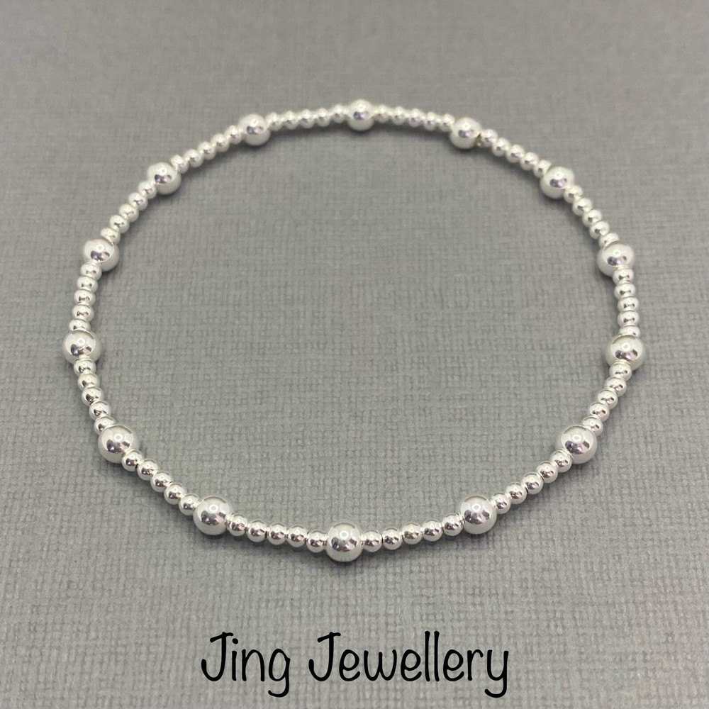 Sterling Silver Stretch Beaded Plain Stacking Bracelet. Handmade 925