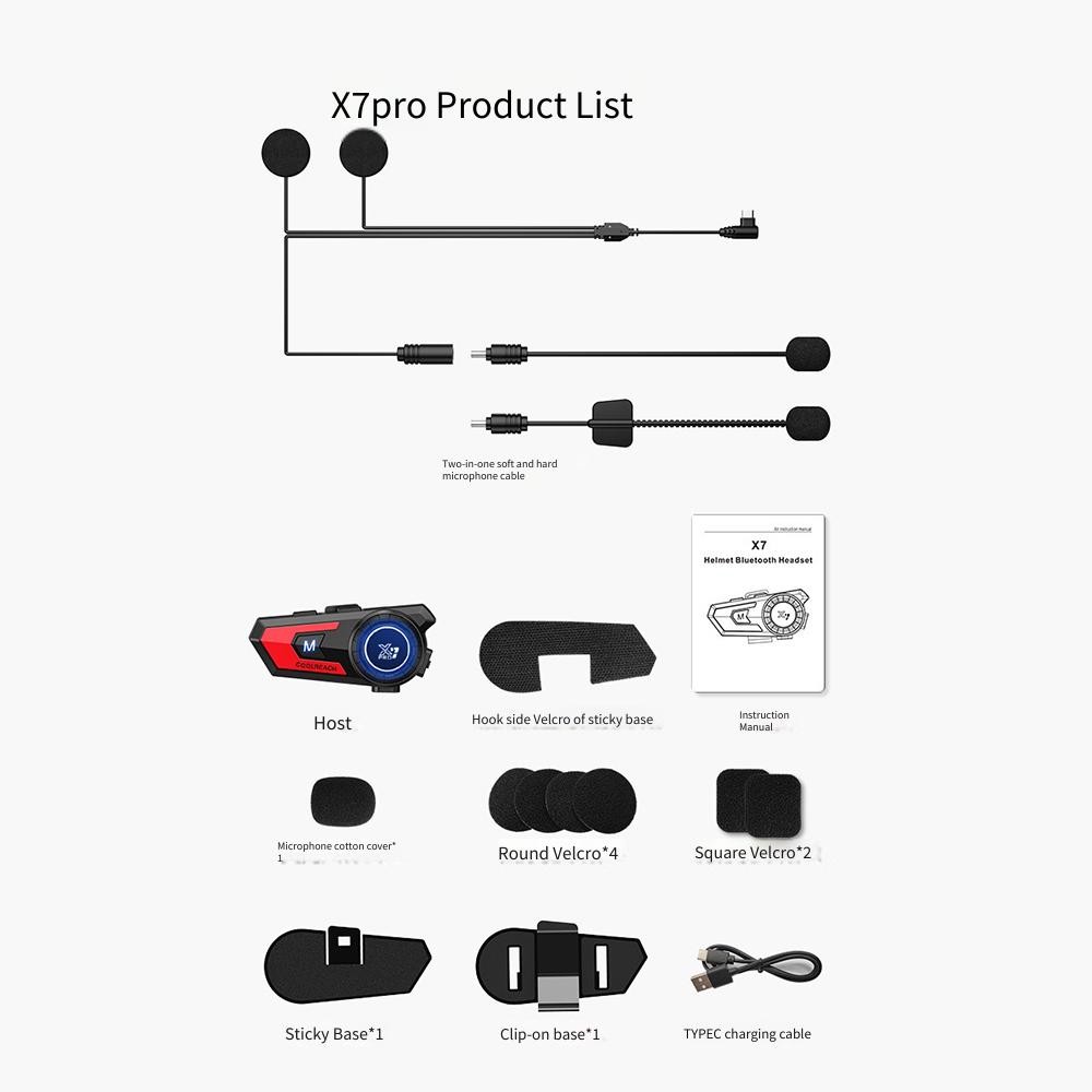 Motorcycle Headset Bluetooth Intercom 2 In 1 Double Microphone X7pro Red