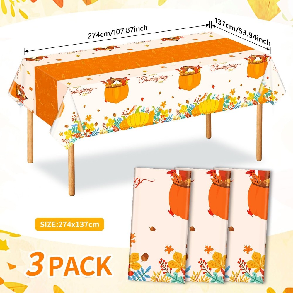 Thanksgiving Plastic Tablecloth Disposable 3 Pack – Fall Table Decorations