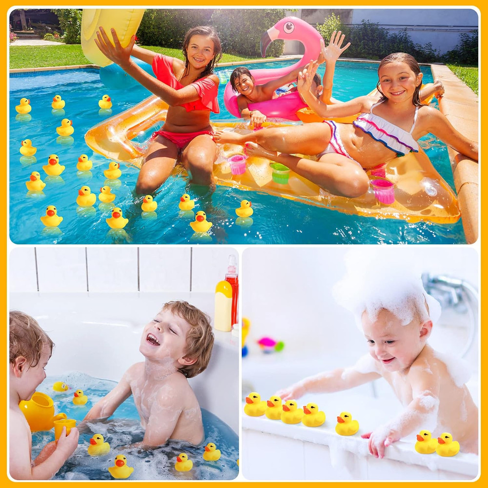 200 Pcs Mini Rubber Ducks in Bulk Yellow Tiny Baby Shower Ducks Float Squeak