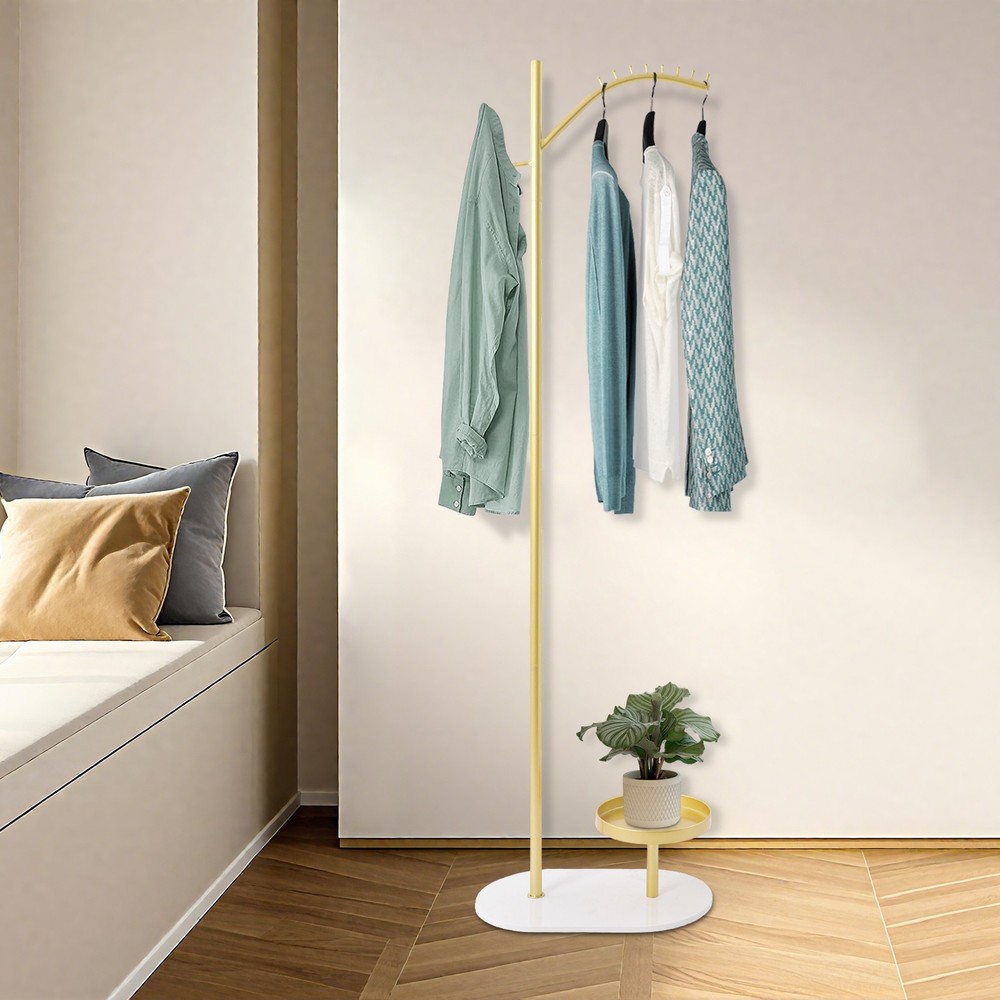 50lbs Load Capacity 8-Hook Standing Clothes Rack With Marble Base, Gold