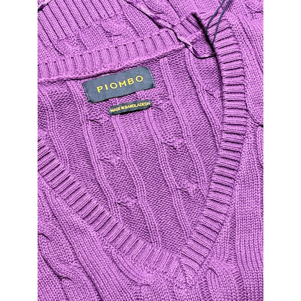 Piombo Purple Cable Knit V-Neck Pullover Sweater size Large