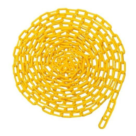 Yellow Plastic Chain 50ft, 1.42" Link, High Visibility Plastic Chain Barrier