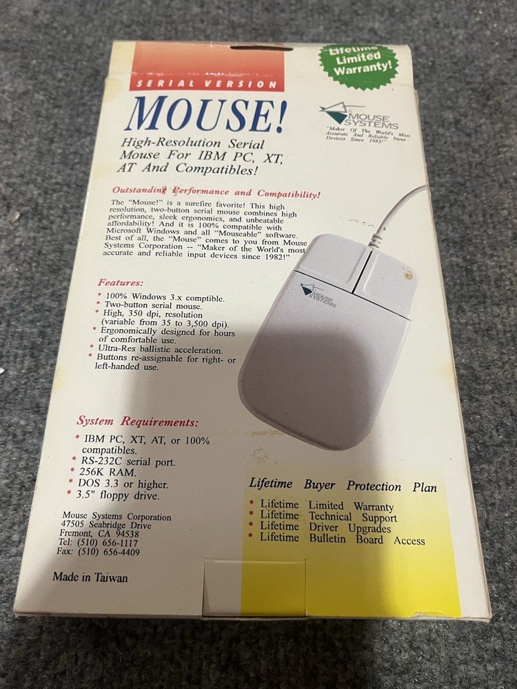1993 High Resolution Serial Mouse Systems For IBM PC XT New Sealed