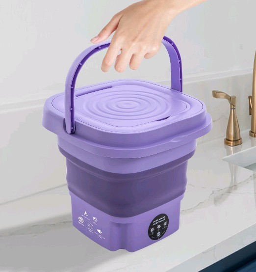 Portable Mini Washing Machine Foldable Multi-Functional w/Drainage Basket PURPLE