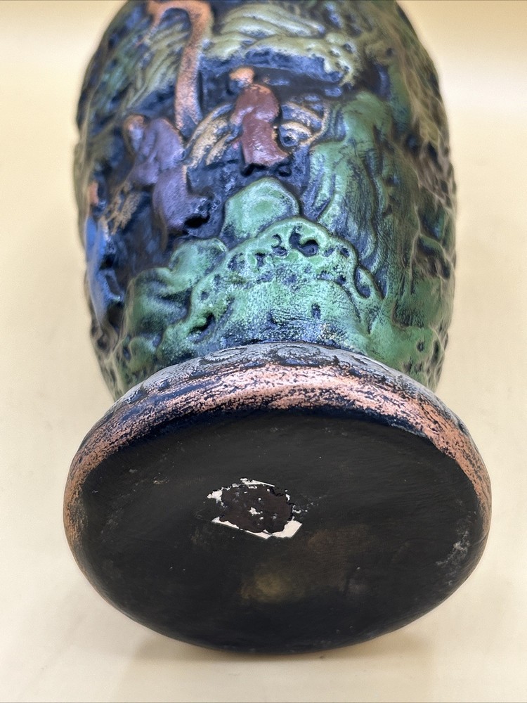 10.5” Ceramic Vase. Raised Design, Hand Painted.