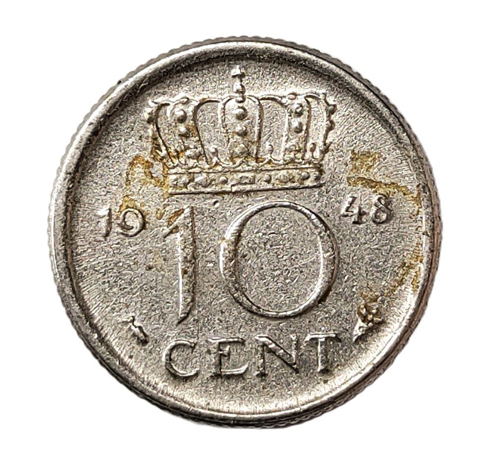 1948 Netherlands 10 Cent Coin KM# 177