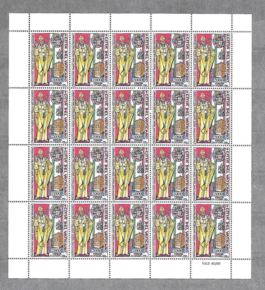 (FS340) Vatican 1999 Journeys MNH : Full sheets *** FREE POSTAGE ***