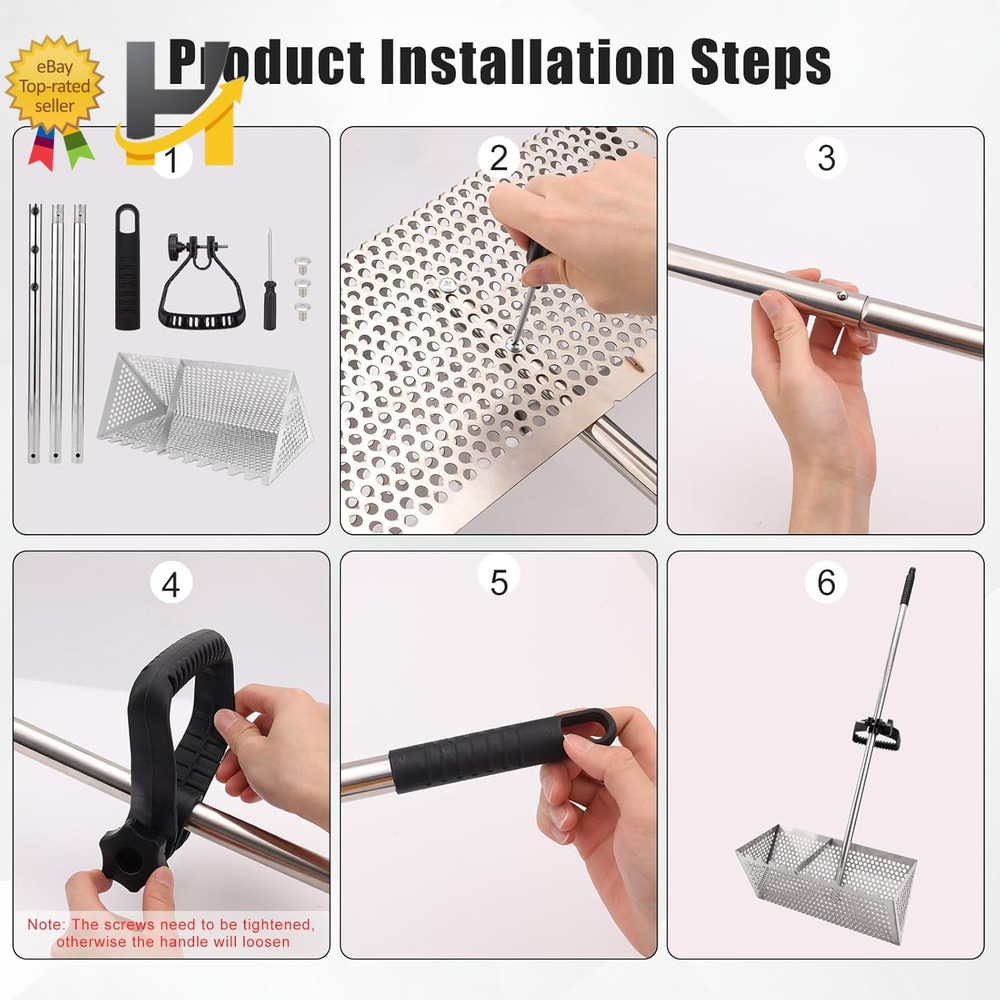Durable Sand Flea Rake with Sharp Teeth and Wide Basket for Easy Beach Use