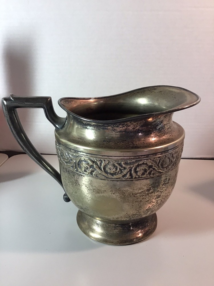 Vintage Nickel Silver Plated 7” Serving Pitcher 428-75. Ice Lip