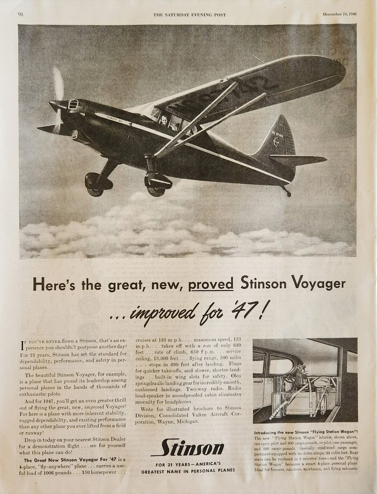 1946 Stinson Personal Planes Vintage Ad Improved