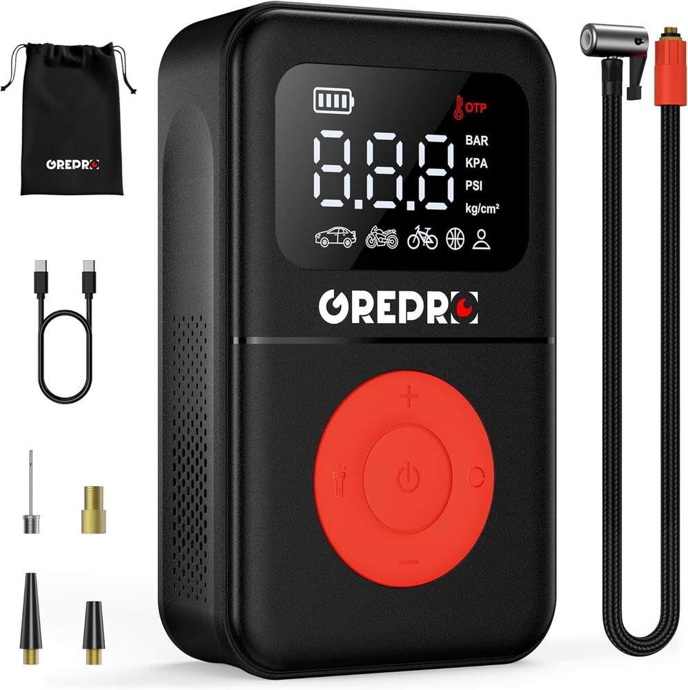 Compact 160 PSI Air Compressor with Rechargeable Battery & Multiple Adapters
