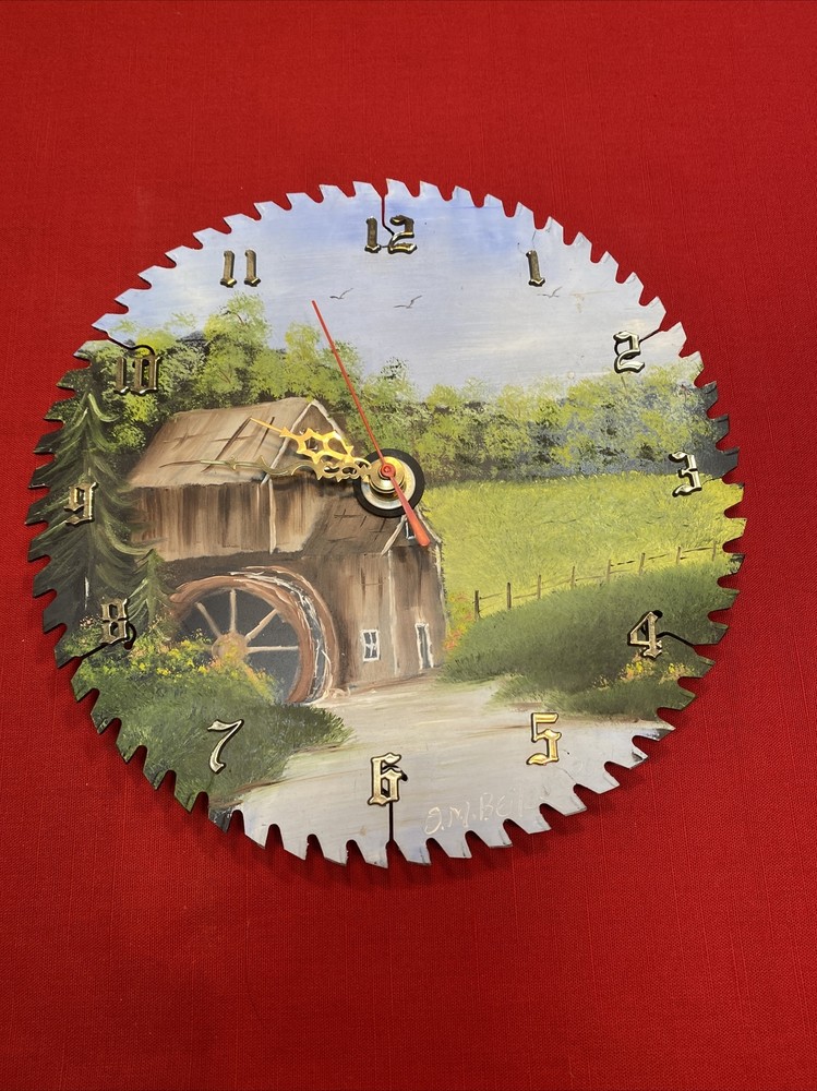 Circular saw blade hand paint clock